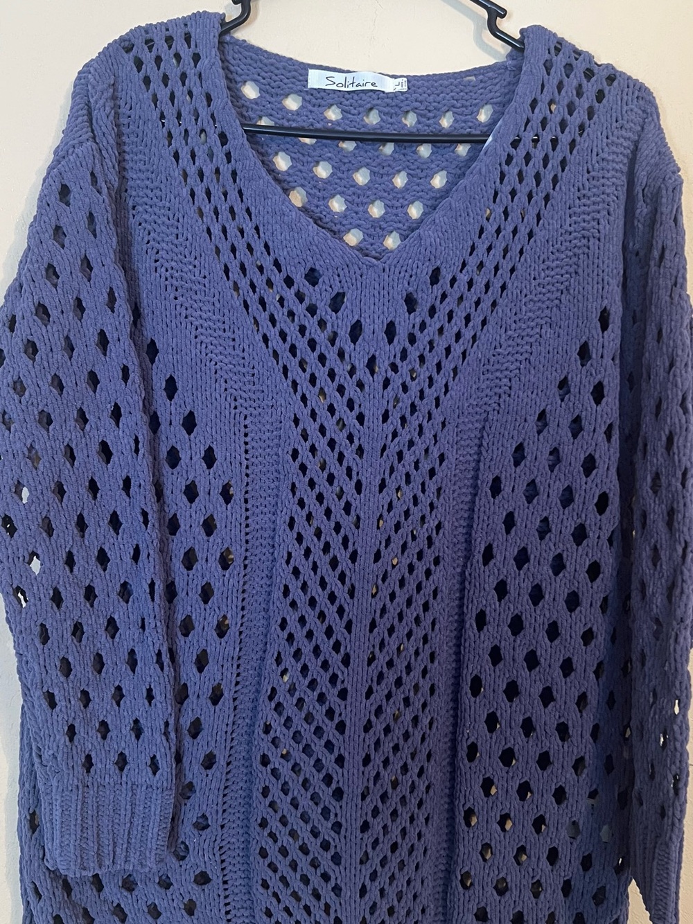 Solitaire Purple Open-Knit V-Neck Sweater